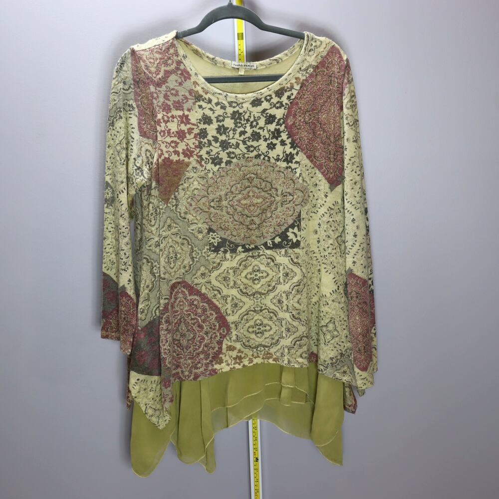 Tempo Paris Patchwork Mohair Blend Layered Hem‎ Tunic Top XL